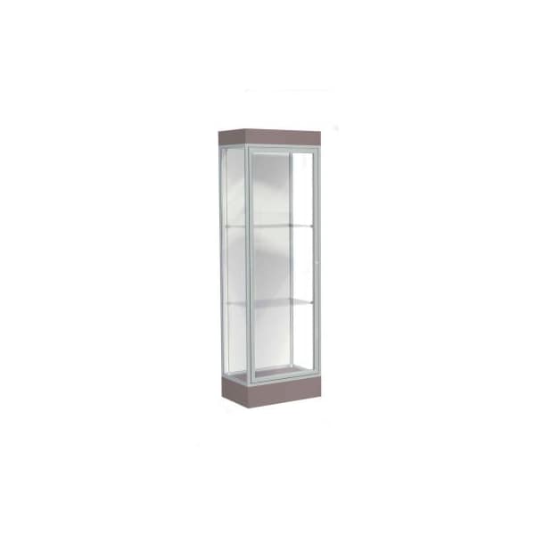 Waddell Display Case Of Ghent Edge Lighted Floor Case, White Back, Satin Frame, 6" Morro Zephyr Base, 24"W x 76"H x 20"D 91LFWH-SN-MZ - main